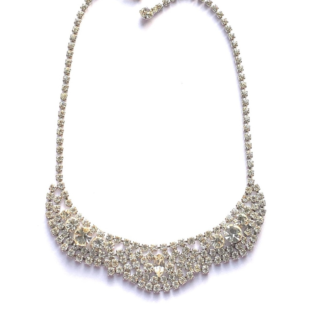 Vintage Rhinestone Bib Necklace Choker